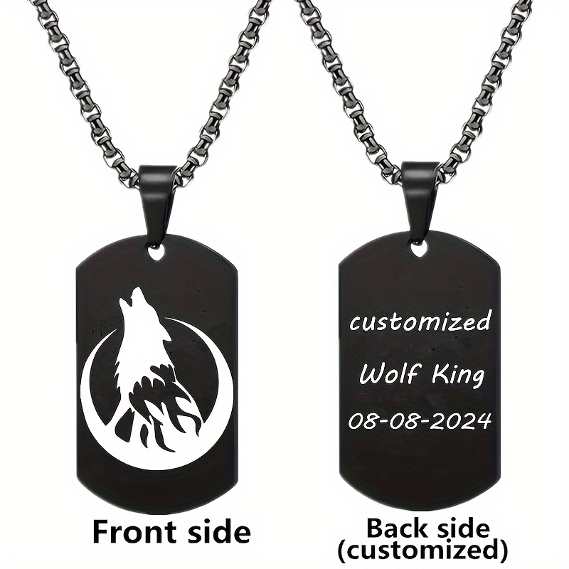 Men's Custom Engraved Nordic Viking Wolf Head Pendant Necklace